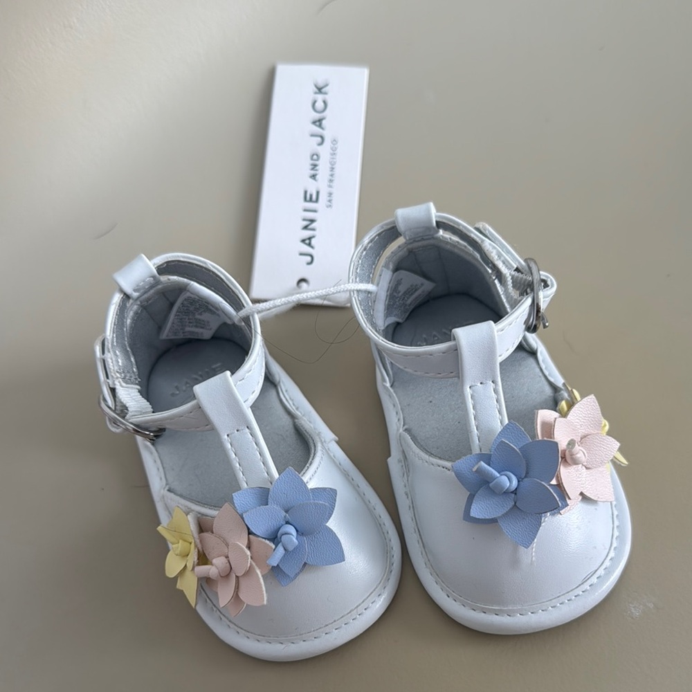 Janie and Jack White and Blue Dress Shoes with T-Strap